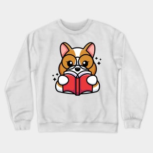 Cute dog reading book cartoon Crewneck Sweatshirt